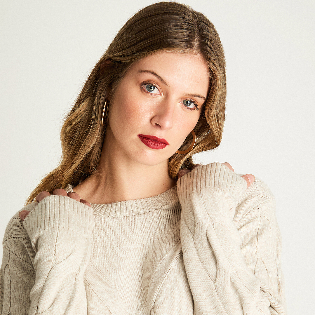 SWEATER MUJER CUELLO POLO MANGA LARGA LISO 816510 CRUDO 3