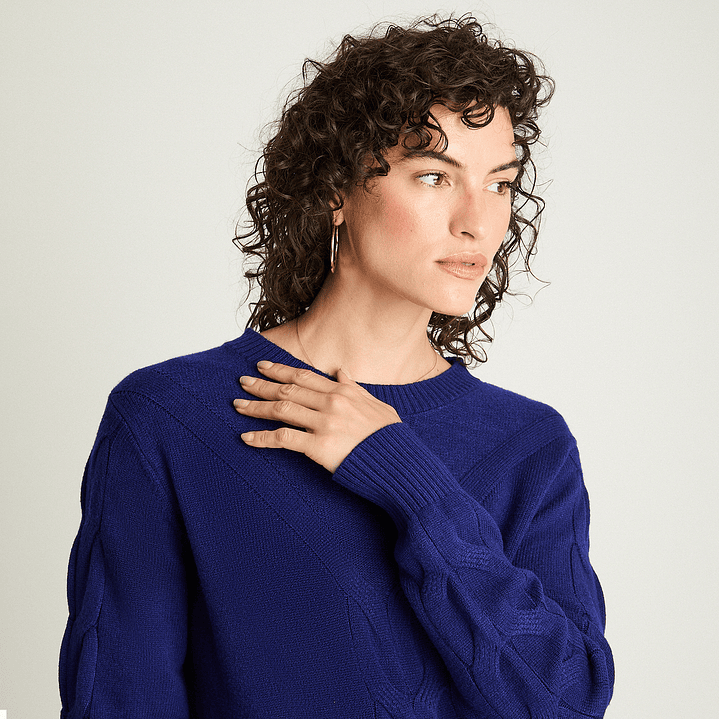 SWEATER MUJER CUELLO POLO MANGA LARGA LISO 816510 AZULINO 3