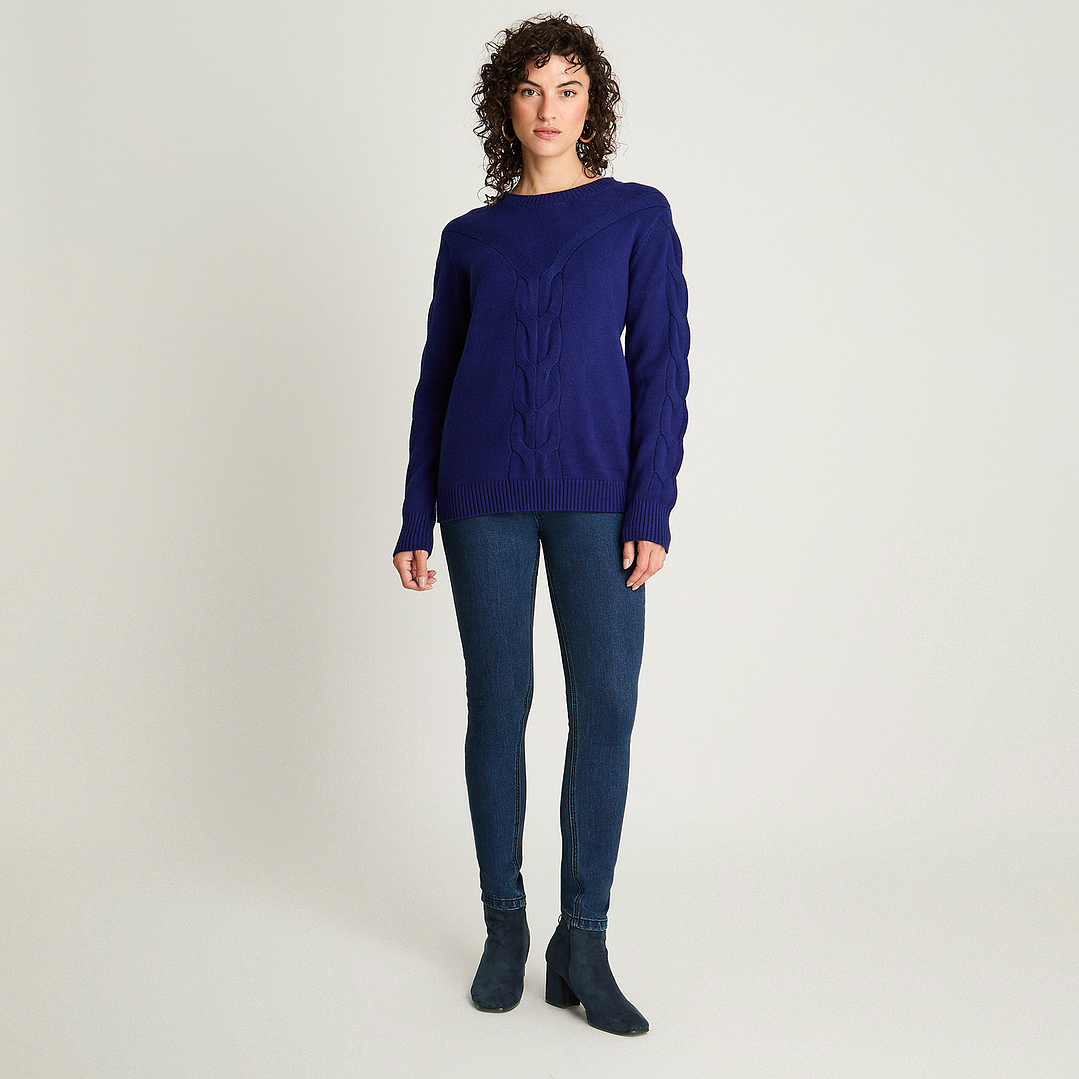 SWEATER MUJER CUELLO POLO MANGA LARGA LISO 816510 AZULINO 4