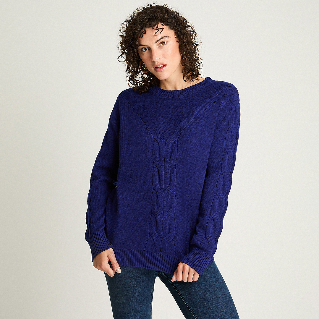 SWEATER MUJER CUELLO POLO MANGA LARGA LISO 816510 AZULINO 1