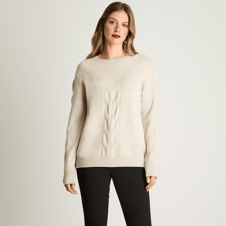 SWEATER MUJER CUELLO POLO MANGA LARGA LISO 816510 CRUDO 1