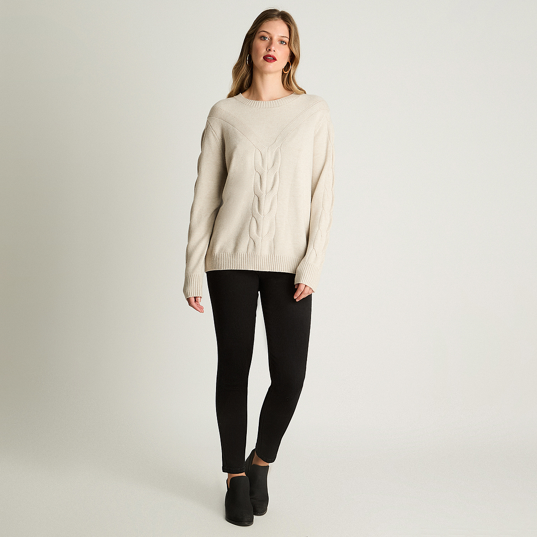 SWEATER MUJER CUELLO POLO MANGA LARGA LISO 816510 CRUDO 4