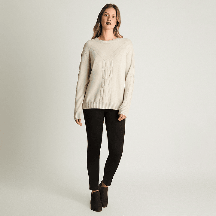 SWEATER MUJER CUELLO POLO MANGA LARGA LISO 816510 CRUDO 4