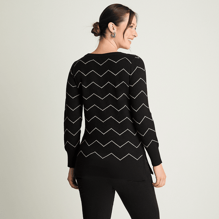 SWEATER MUJER CUELLO POLO MANGA LARGA APLICACIÓN LUREX 816512 NEGRO 2