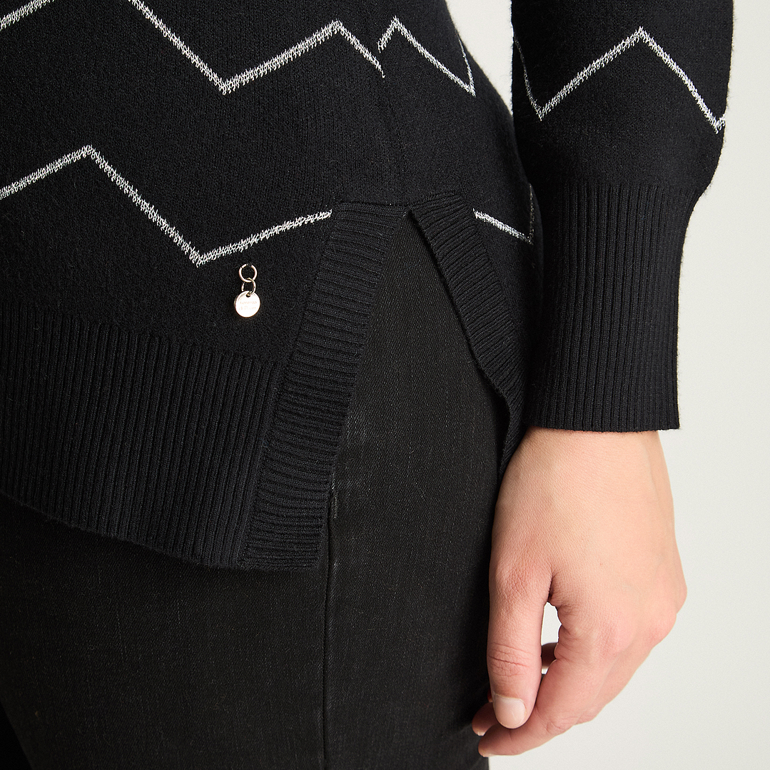 SWEATER MUJER CUELLO POLO MANGA LARGA APLICACIÓN LUREX 816512 NEGRO 3