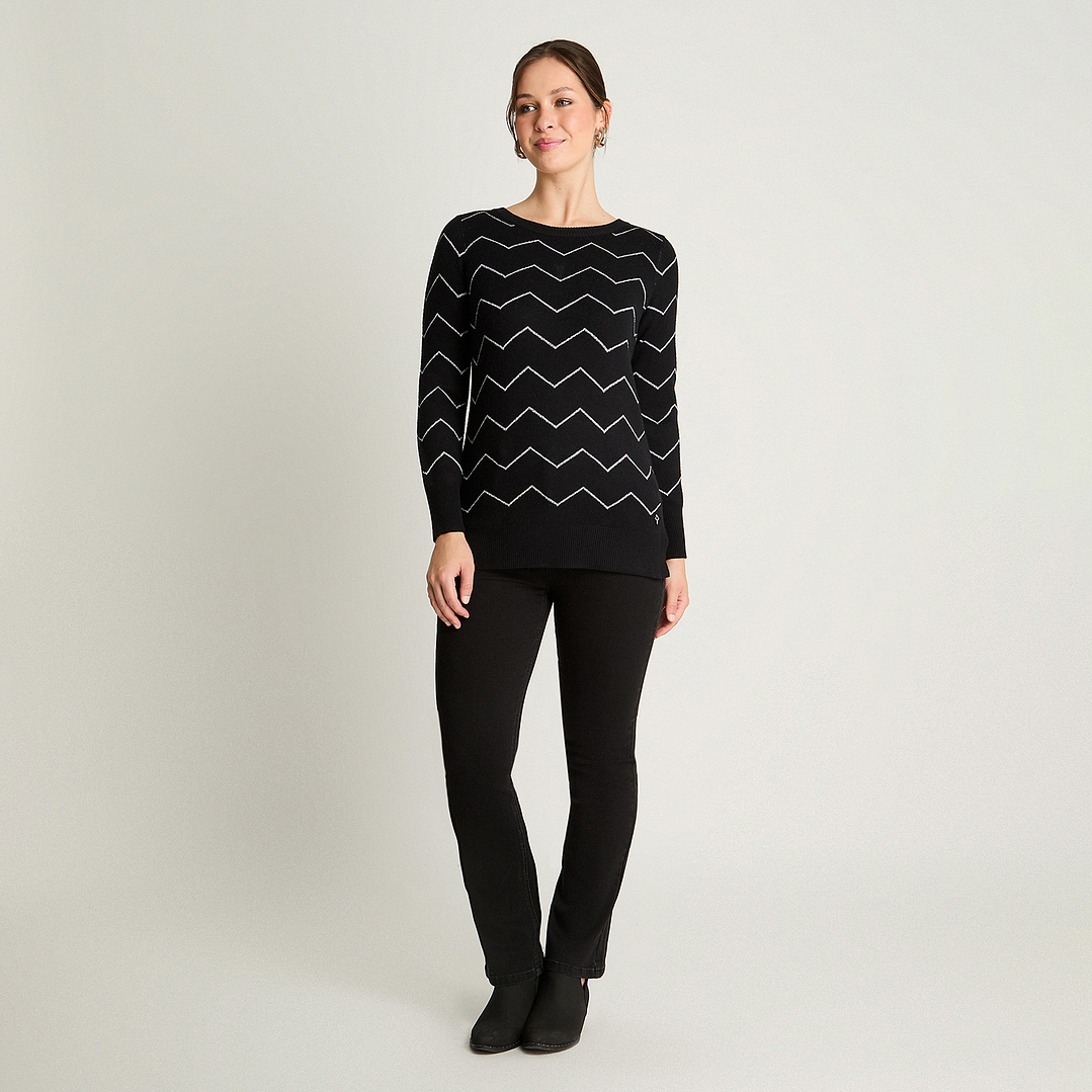 SWEATER MUJER CUELLO POLO MANGA LARGA APLICACIÓN LUREX 816512 NEGRO 4