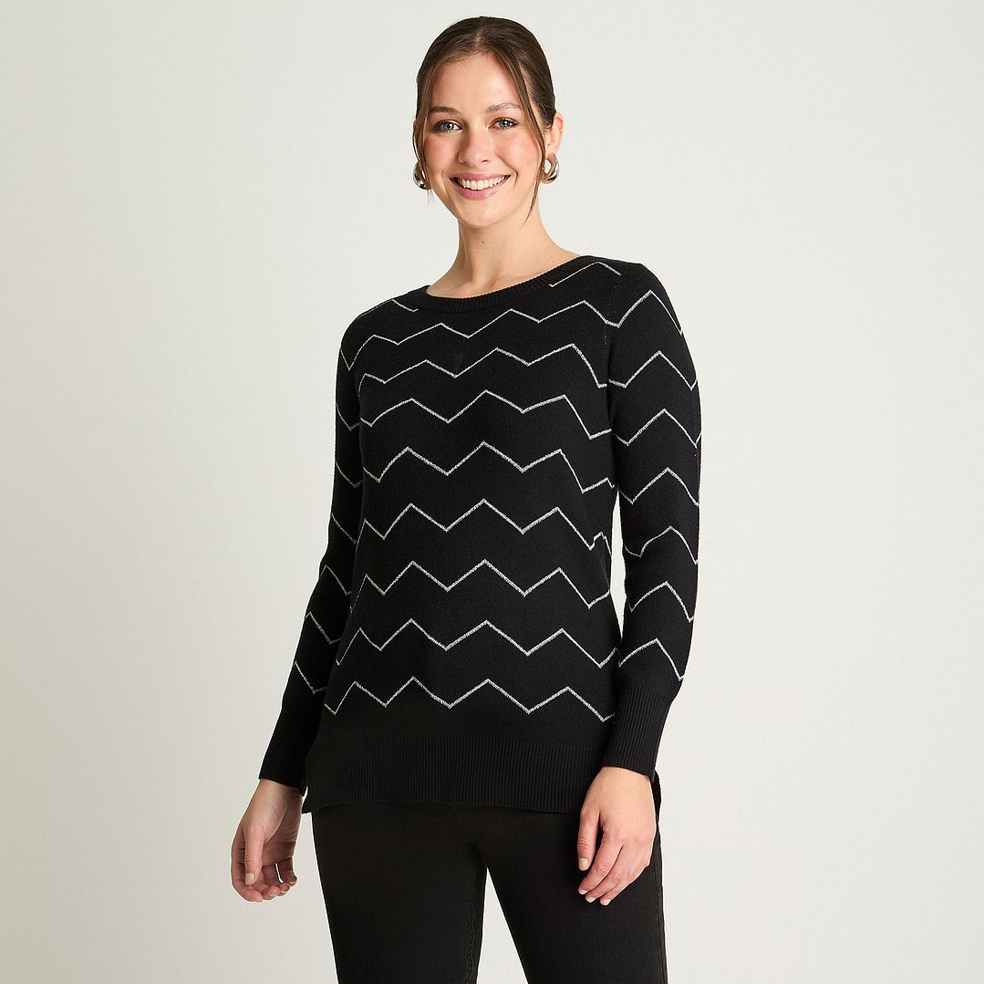 SWEATER MUJER CUELLO POLO MANGA LARGA APLICACIÓN LUREX 816512 NEGRO 1