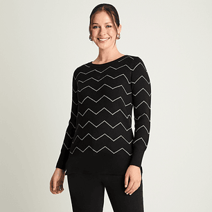 SWEATER MUJER CUELLO POLO MANGA LARGA APLICACIÓN LUREX 816512 NEGRO