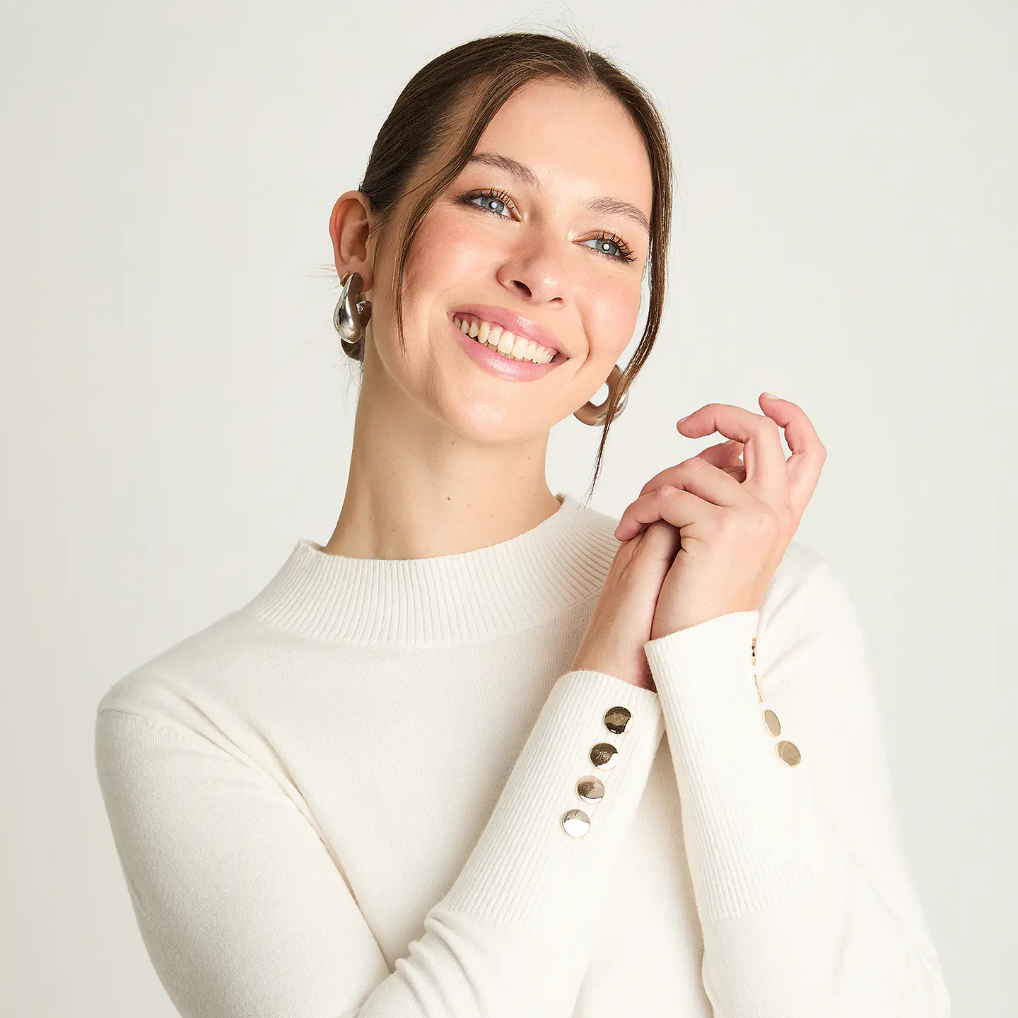 Sweater Mujer Cuello Medio Beatle Manga Larga Bicolor 816513 Crudo 3