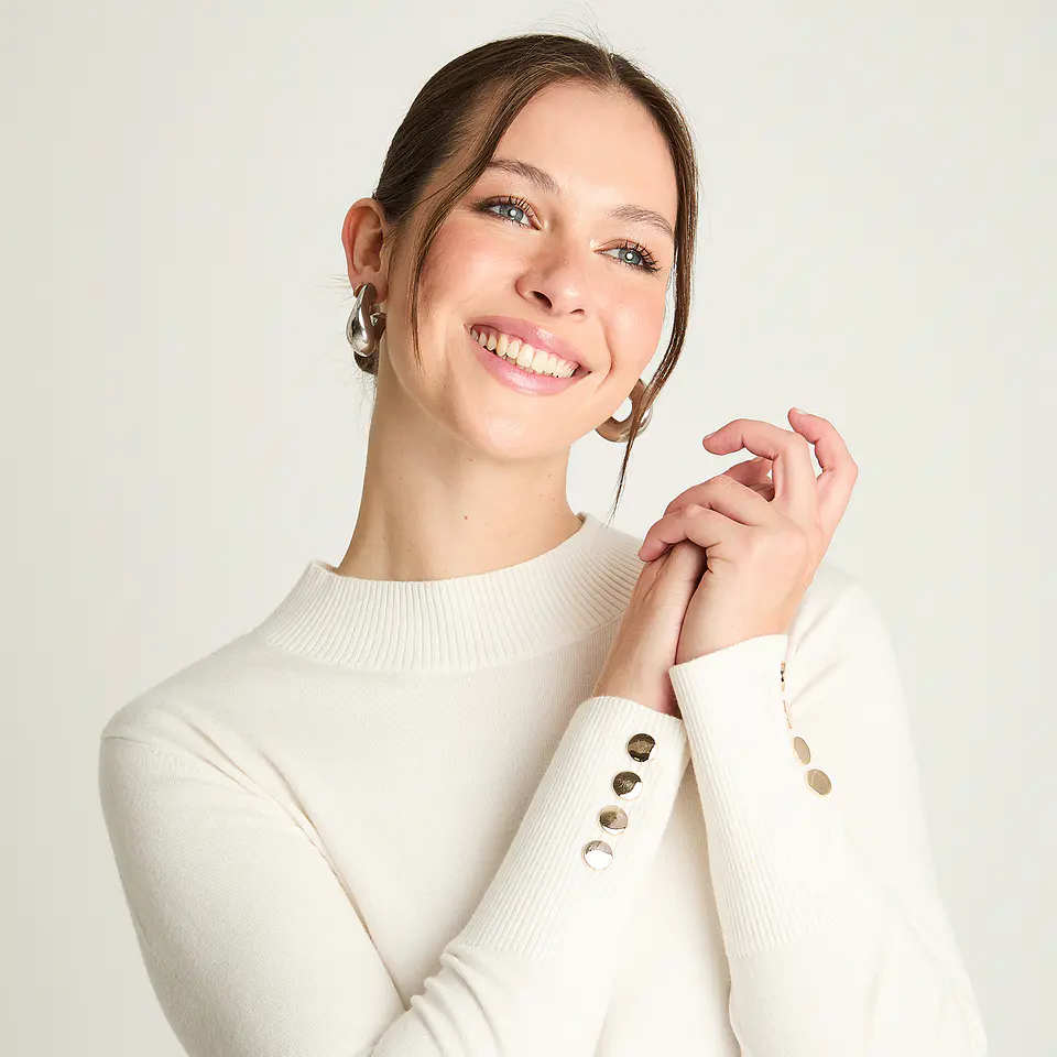 Sweater Mujer Cuello Medio Beatle Manga Larga Bicolor 816513 Crudo 3