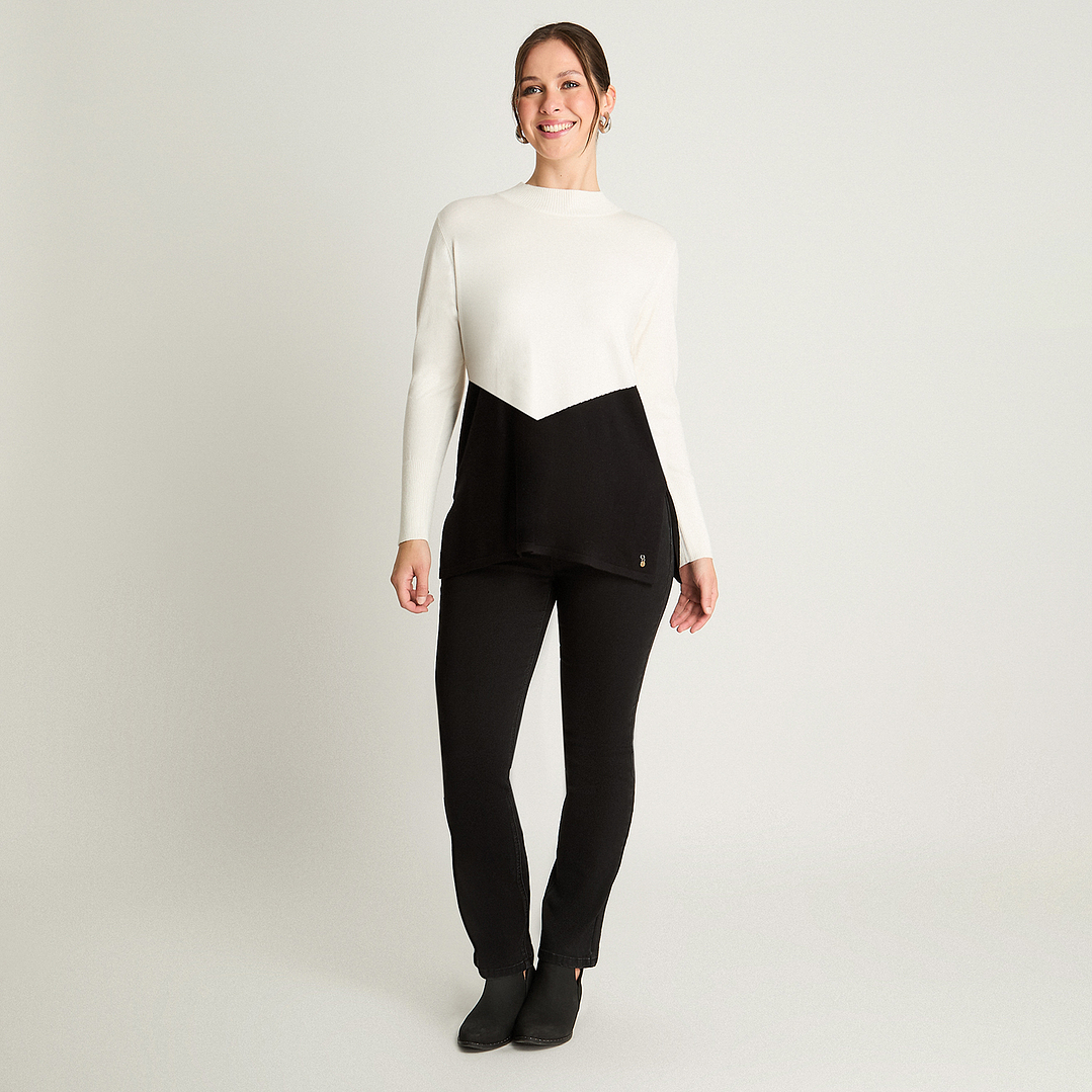 SWEATER MUJER CUELLO MEDIO BEATLE MANGA LARGA BICOLOR 816513 CRUDO 4