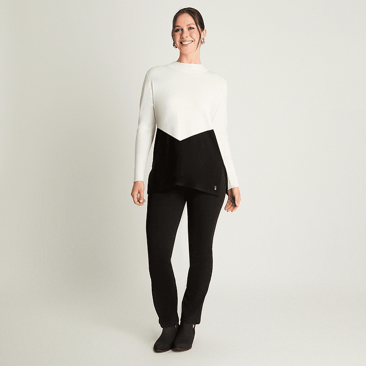 SWEATER MUJER CUELLO MEDIO BEATLE MANGA LARGA BICOLOR 816513 CRUDO 4