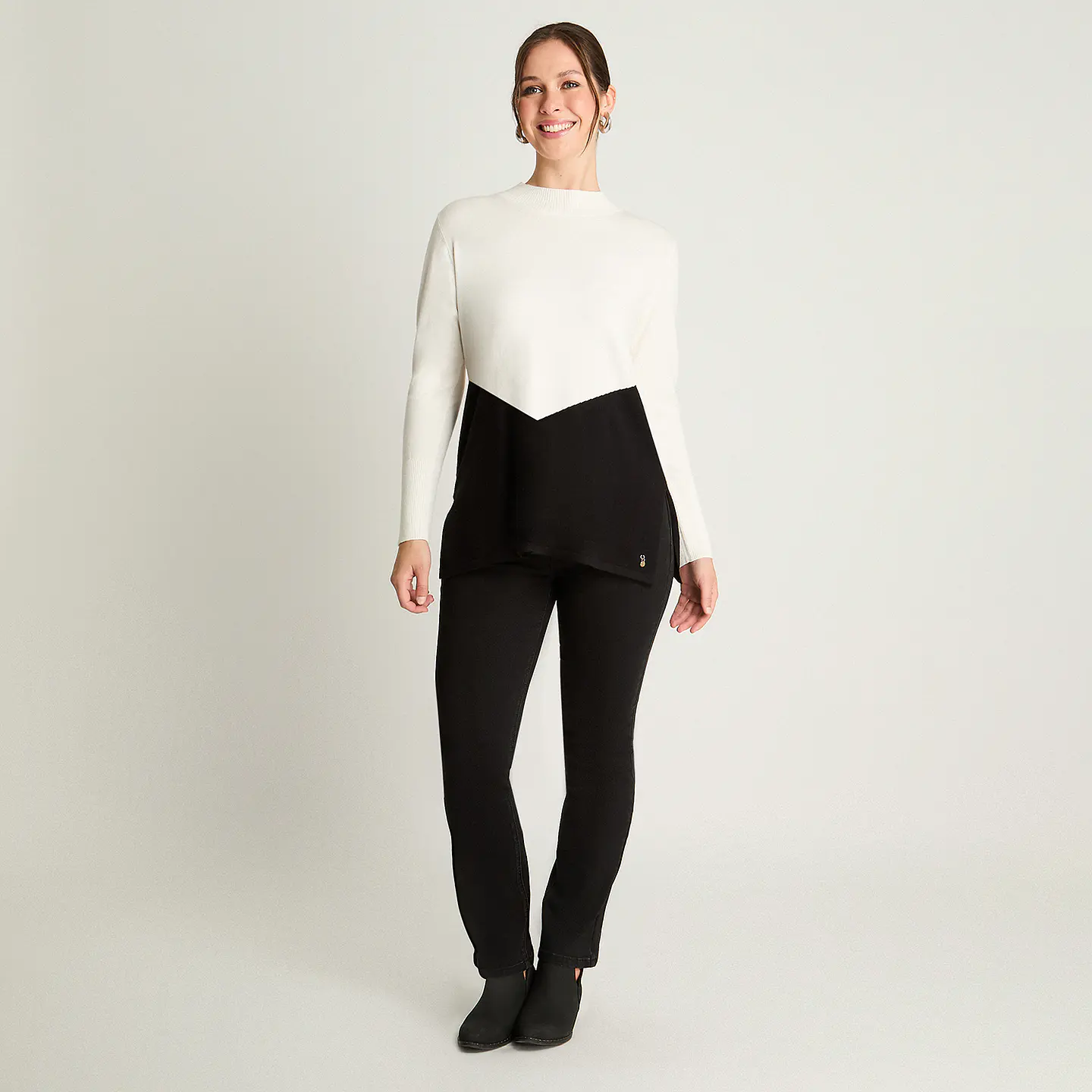Sweater Mujer Cuello Medio Beatle Manga Larga Bicolor 816513 Crudo 4