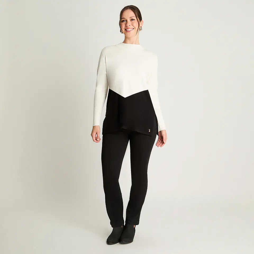 Sweater Mujer Cuello Medio Beatle Manga Larga Bicolor 816513 Crudo 4