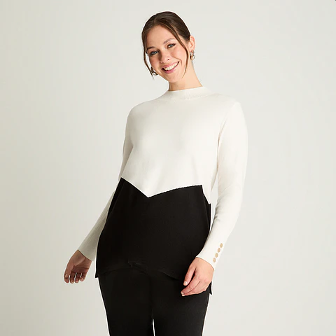 SWEATER MUJER CUELLO MEDIO BEATLE MANGA LARGA BICOLOR 816513 CRUDO