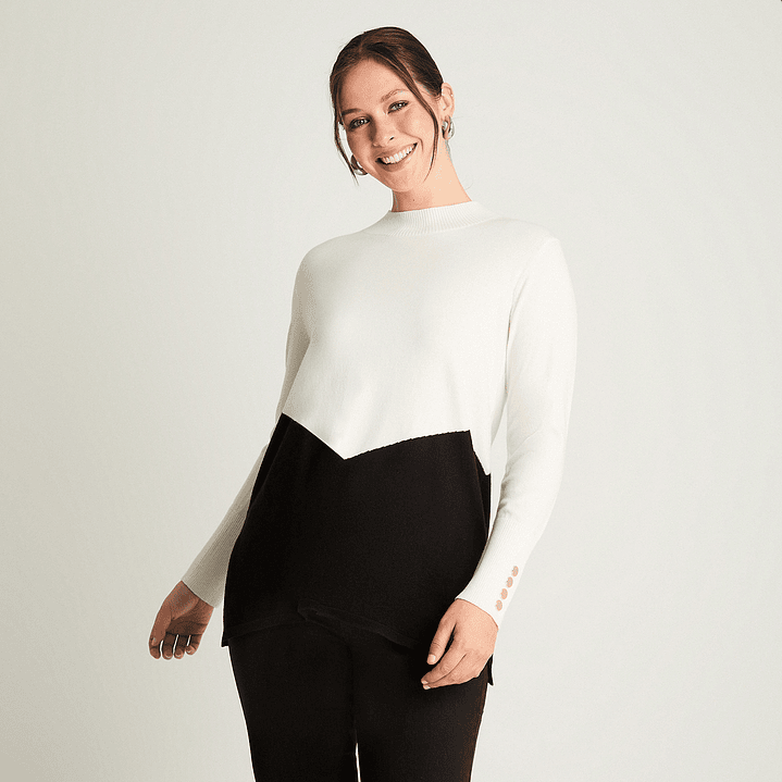 SWEATER MUJER CUELLO MEDIO BEATLE MANGA LARGA BICOLOR 816513 CRUDO 1