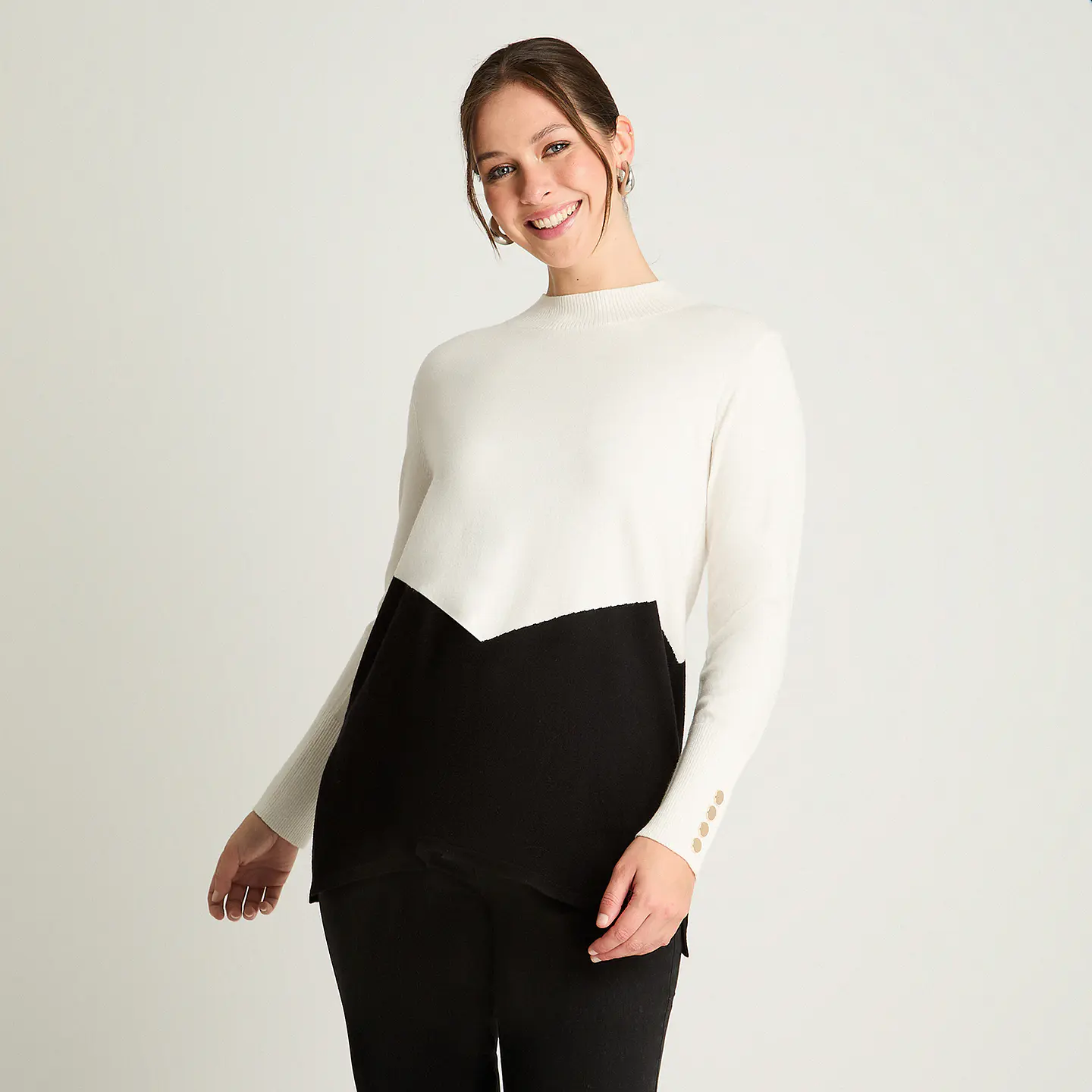 Sweater Mujer Cuello Medio Beatle Manga Larga Bicolor 816513 Crudo 1