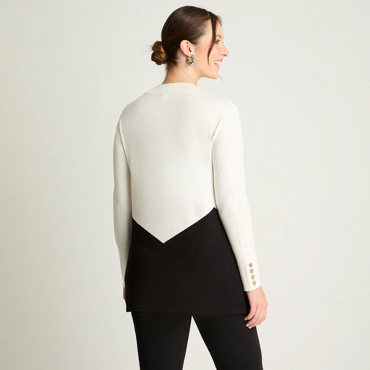 Sweater Mujer Cuello Medio Beatle Manga Larga Bicolor 816513 Crudo 2