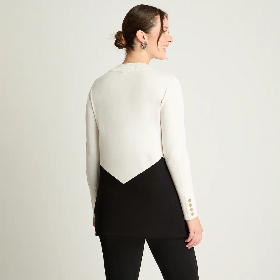 Sweater Mujer Cuello Medio Beatle Manga Larga Bicolor 816513 Crudo 2