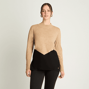 SWEATER MUJER CUELLO MEDIO BEATLE MANGA LARGA BICOLOR 816513 CAMEL