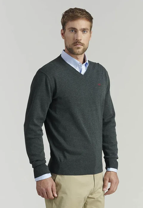 SWEATER CUELLO V MELANGE F FEROUCH 501602Z0278 GR