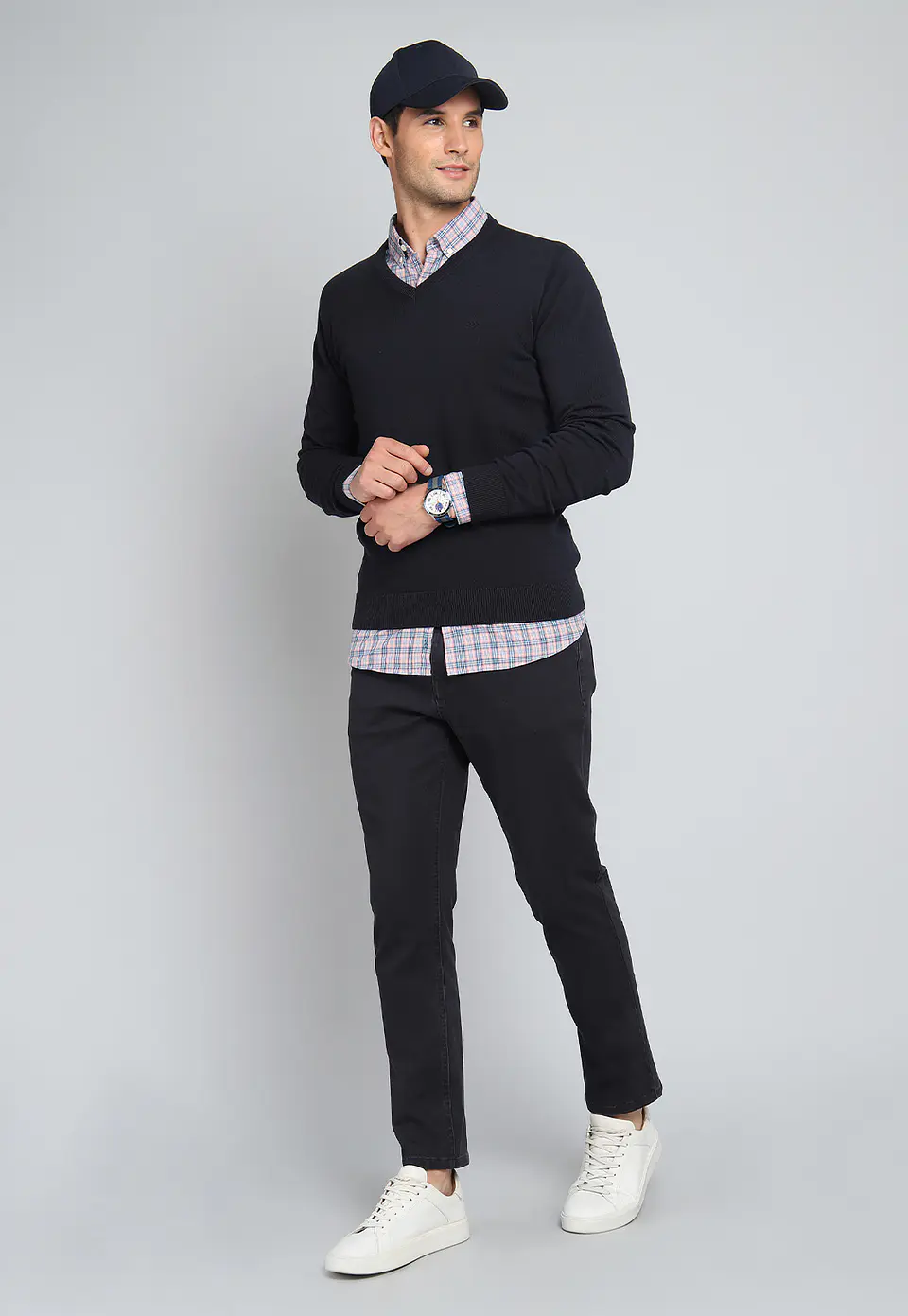 Sweater Cuello V Manga Larga Liso Alg Arrow Sw1000Tnb Azu 3