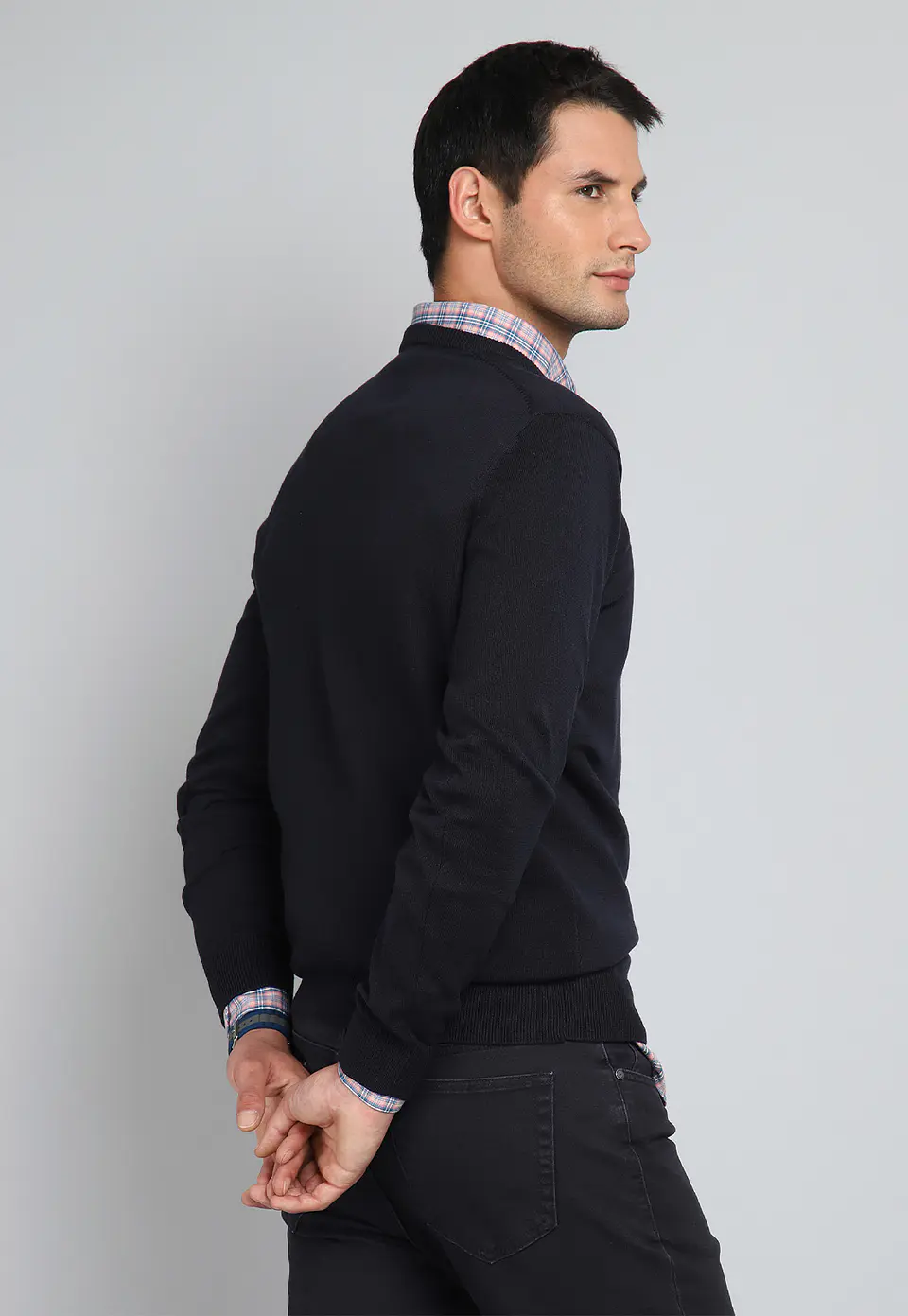 Sweater Cuello V Manga Larga Liso Alg Arrow Sw1000Tnb Azu 2