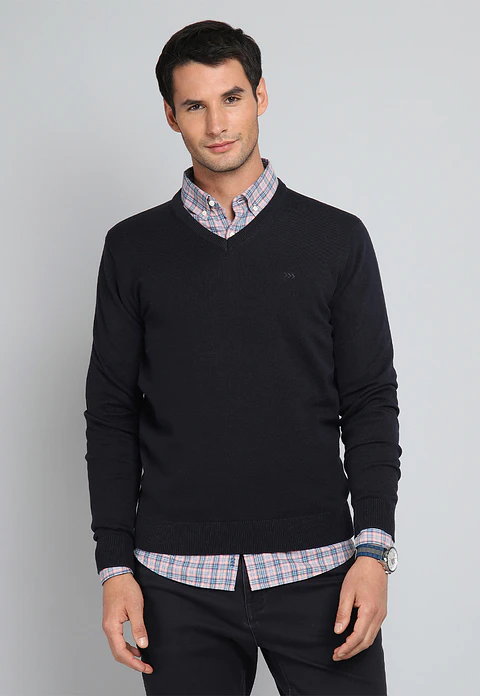 SWEATER CUELLO V MANGA LARGA LISO ALG ARROW SW1000TNB AZU