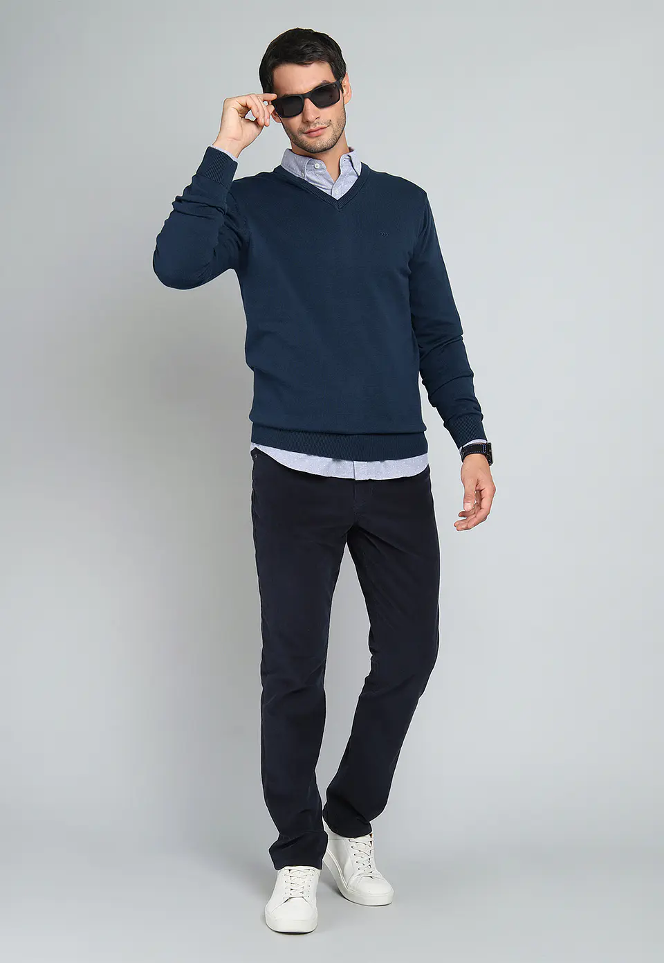 Sweater Cuello V Manga Larga Liso Alg Arrow Sw31030Az Azu 3