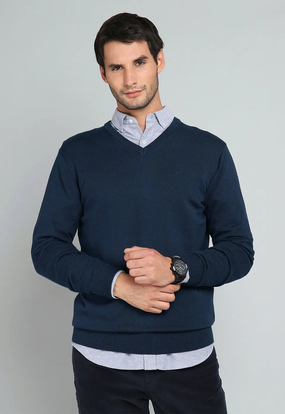 Sweater Cuello V Manga Larga Liso Alg Arrow Sw31030Az Azu 1