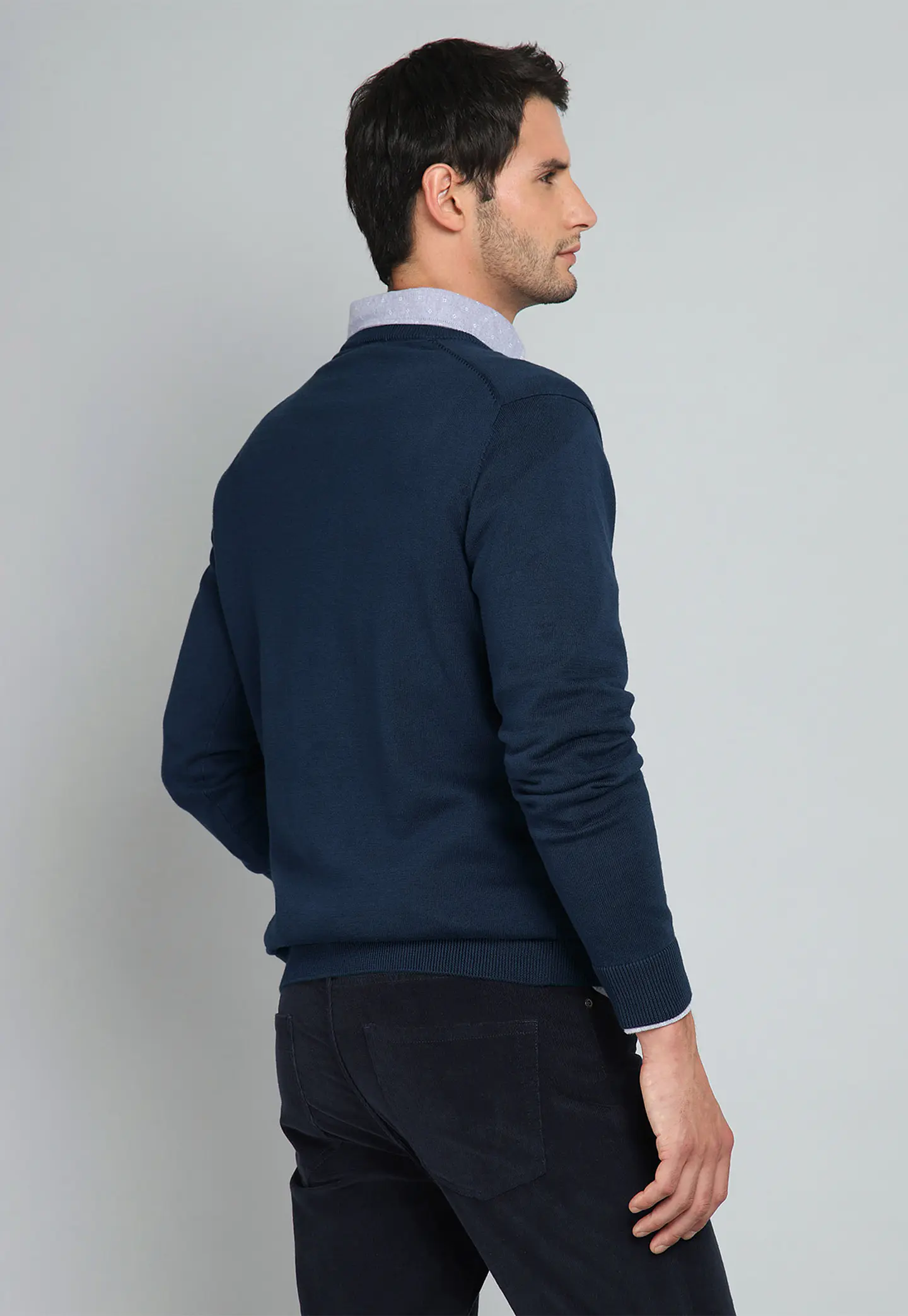 Sweater Cuello V Manga Larga Liso Alg Arrow Sw31030Az Azu 2