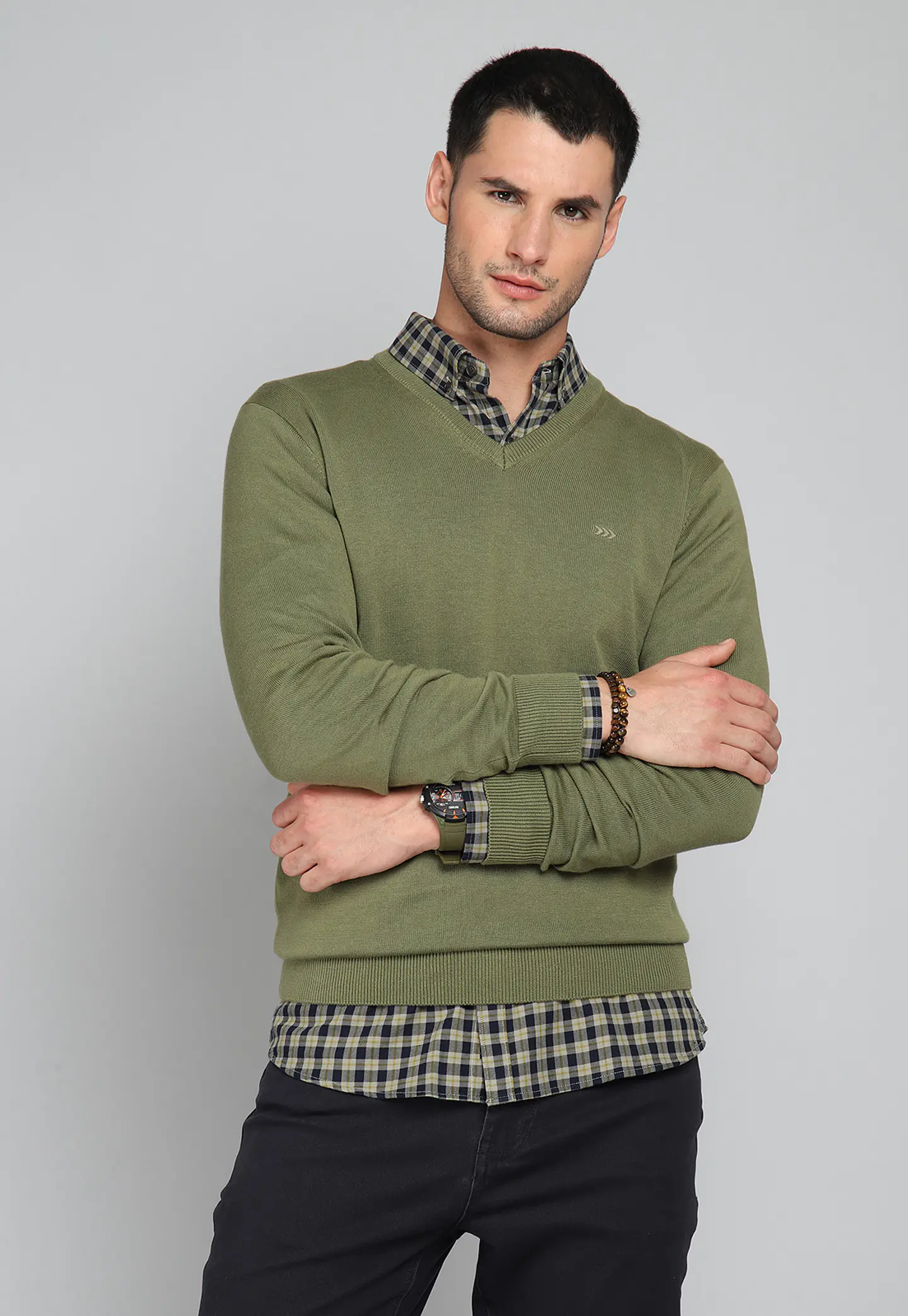 Sweater Cuello V Manga Larga Liso Alg Arrow Sw31030Ve Ver 1