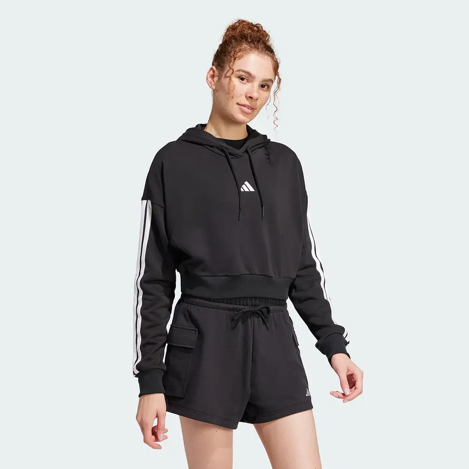 POLERON MUJER CROP CON GORRO W 3S FT CRO HD ADIDAS JE0017 NEGRO 1