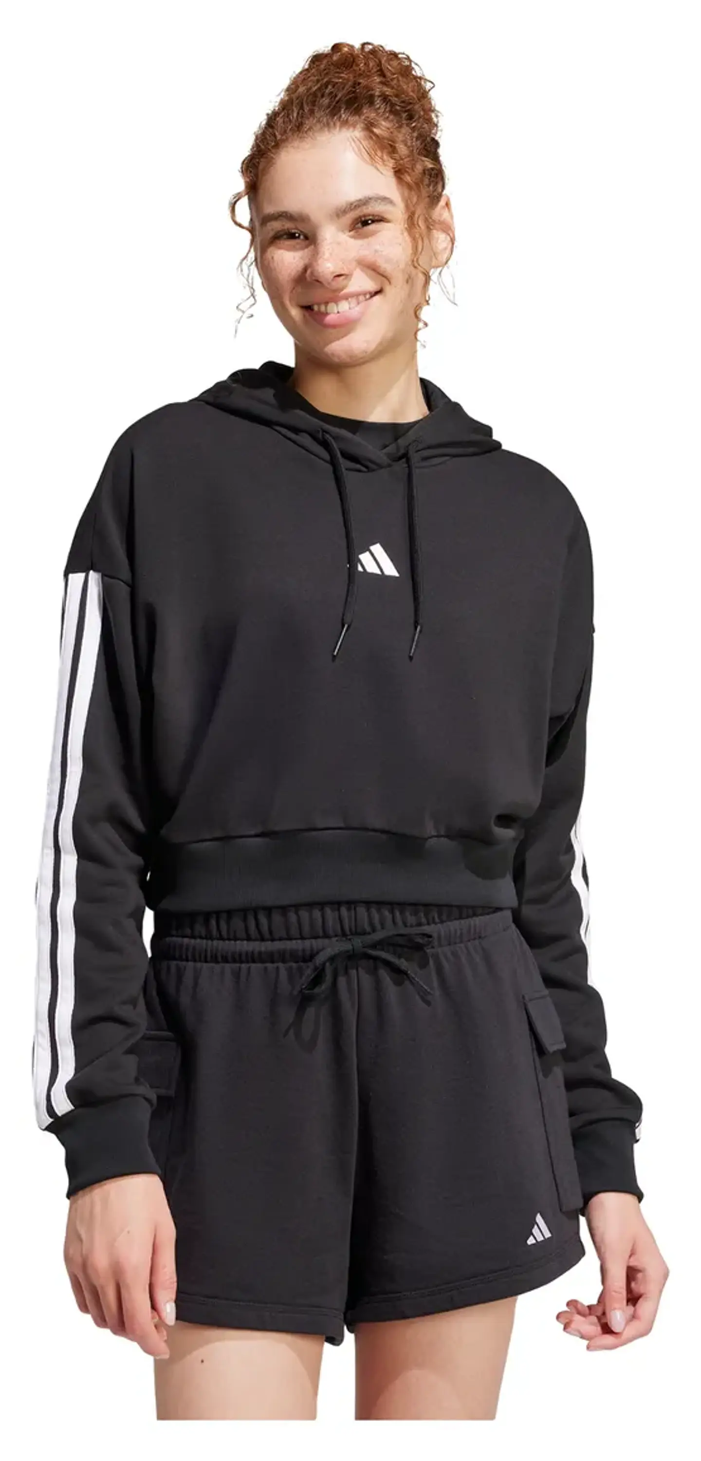 POLERON MUJER CROP CON GORRO W 3S FT CRO HD ADIDAS JE0017 NEGRO 4