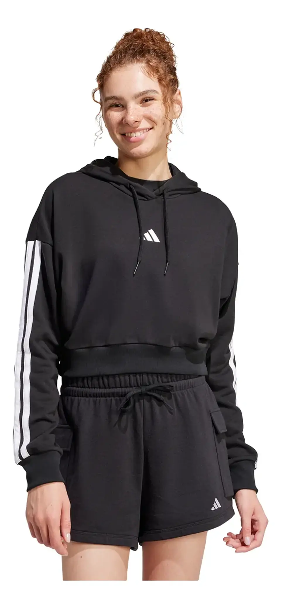 POLERON MUJER CROP CON GORRO W 3S FT CRO HD ADIDAS JE0017 NEGRO 4