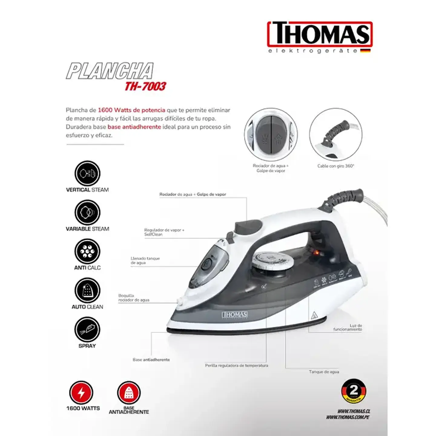 Plancha Vapor Thomas Th-7003 5