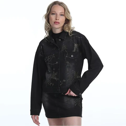 CHAQUETA MUJER MEZCLILLA TACHAS ELLUS IF052025-999 NEGRO