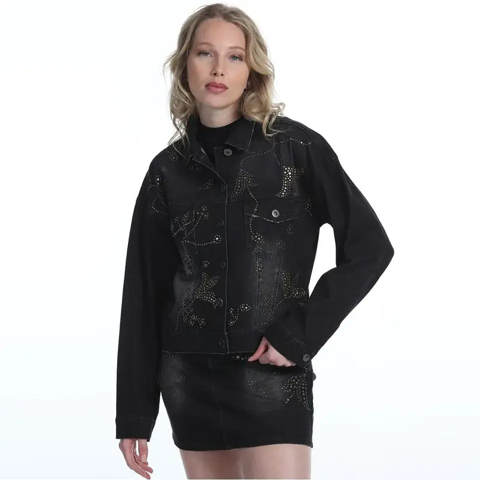 Chaqueta Mujer Mezclilla Tachas Ellus If052025-999 Negro 1