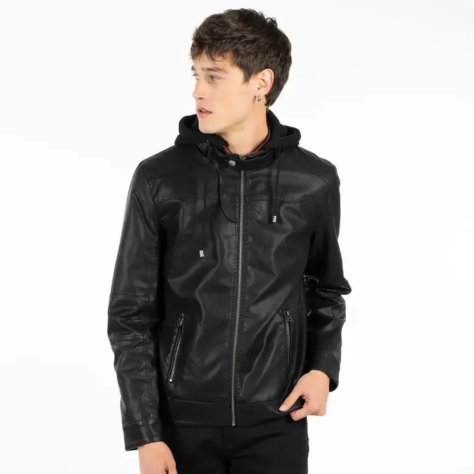 CHAQUETA HOMBRE PU HOODIE ELLUS IMP93587/CONT NEGRO 1