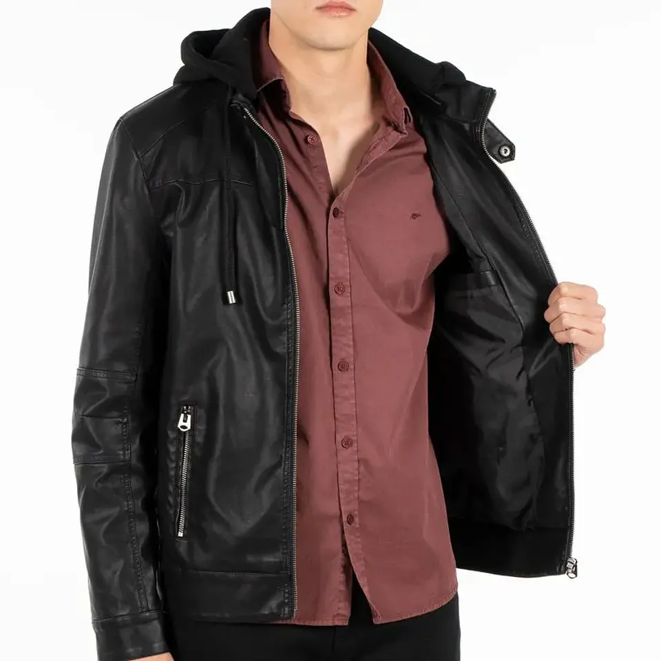 CHAQUETA HOMBRE PU HOODIE ELLUS IMP93587/CONT NEGRO 4