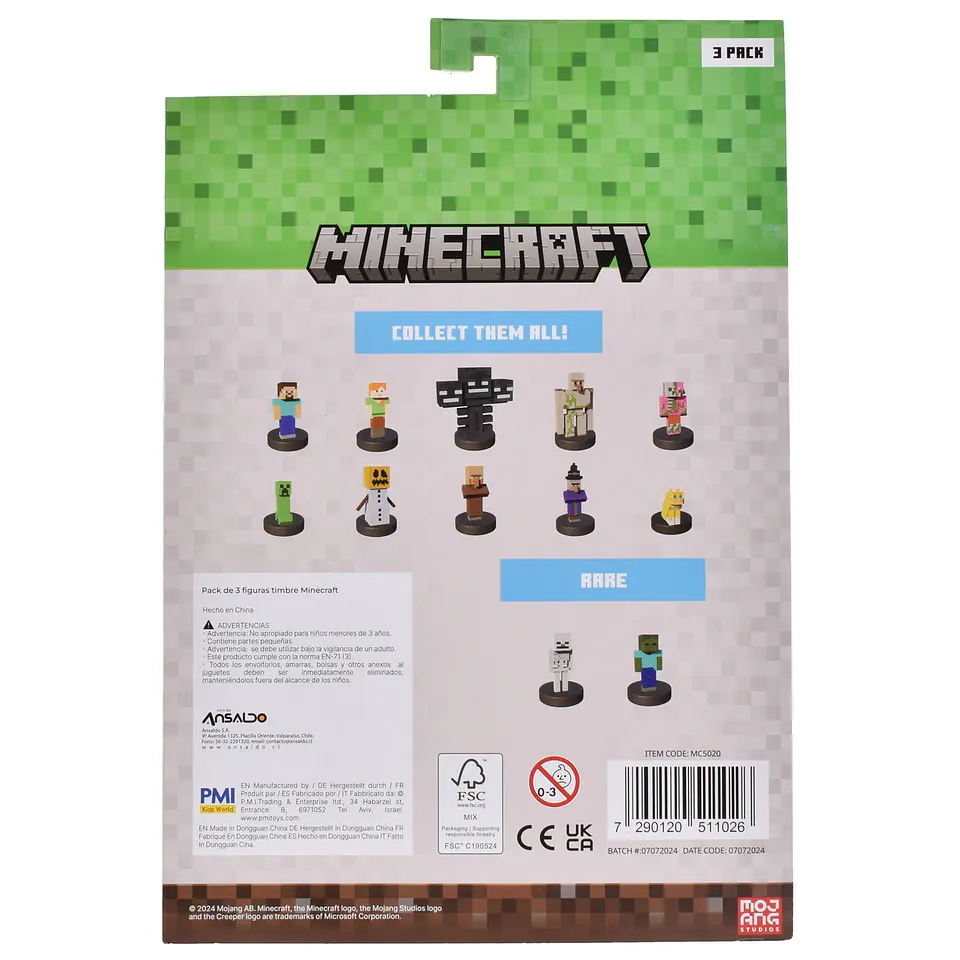 Pack De 3 Figuras Timbre Minecraft Ansaldo 34911 2