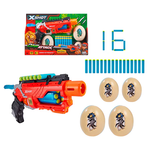 LANZA DARDOS DINO ATTACK DINO STRIKER CON 16 DARDOS Y 2 HUEVOS X-SHOT ANSALDO 26949