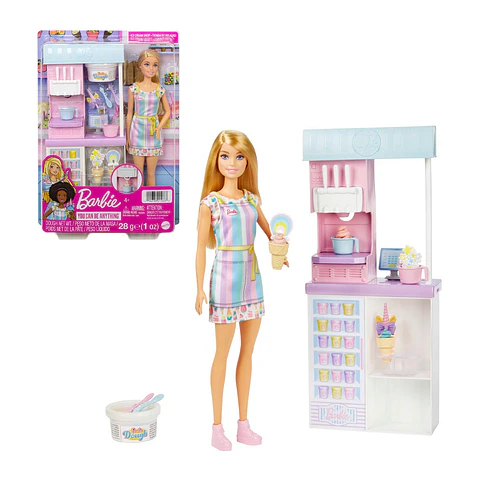 BARBIE PROFESIONES SET DE JUEGO HELADERÍA CON MUÑECA MATTEL HCN46