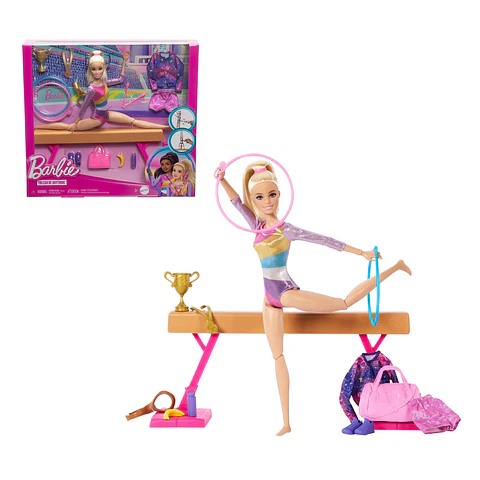 BARBIE PROFESIONES SET DE JUEGO GIMNASTA CABELLO RUBIO MATTEL HRG52