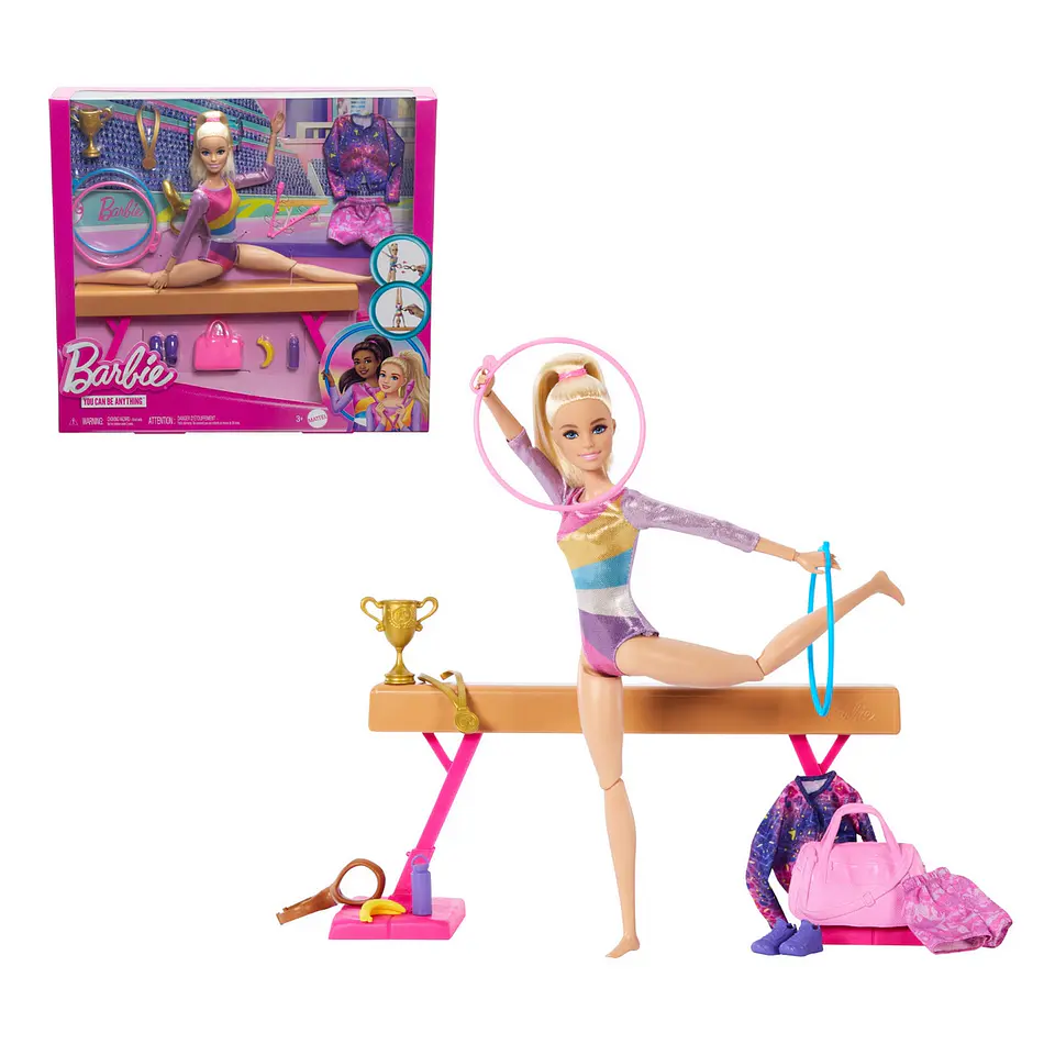 BARBIE PROFESIONES SET DE JUEGO GIMNASTA CABELLO RUBIO MATTEL HRG52 1