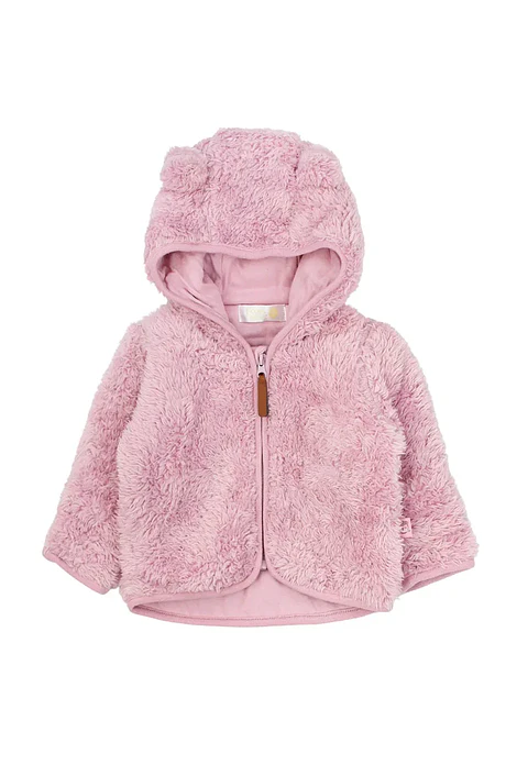 CHAQUETA BEBE RN FULL ZIPPER CON GORRO PIEL KITTY FICCUS 2520134 ROSADO