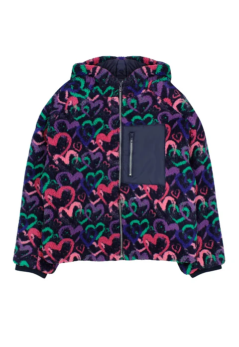 CHAQUETA NIÑA FULL ZIPPER CON GORRO SHERPA EST. MOVE FICCUS 2520393 AZUL