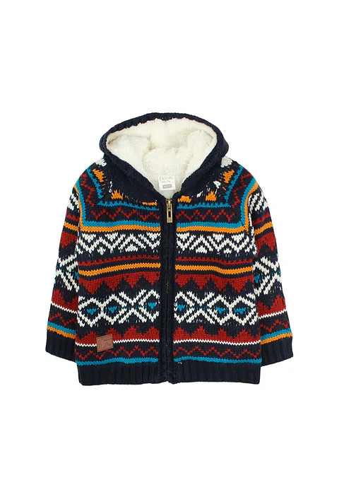 CHALECO BEBE FULL ZIPPER CON GORRO GRECAS FORESTA FICCUS 2520163 AZUL