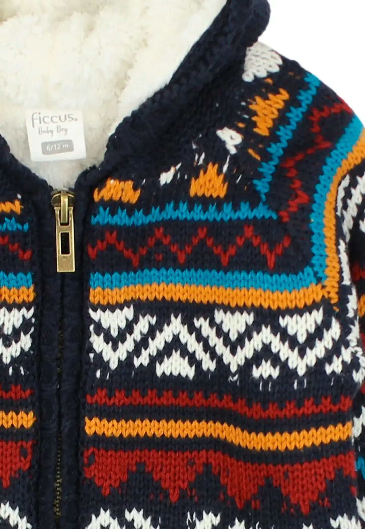 Chaleco Bebe Full Zipper Con Gorro Grecas Foresta Ficcus 2520163 Azul 3
