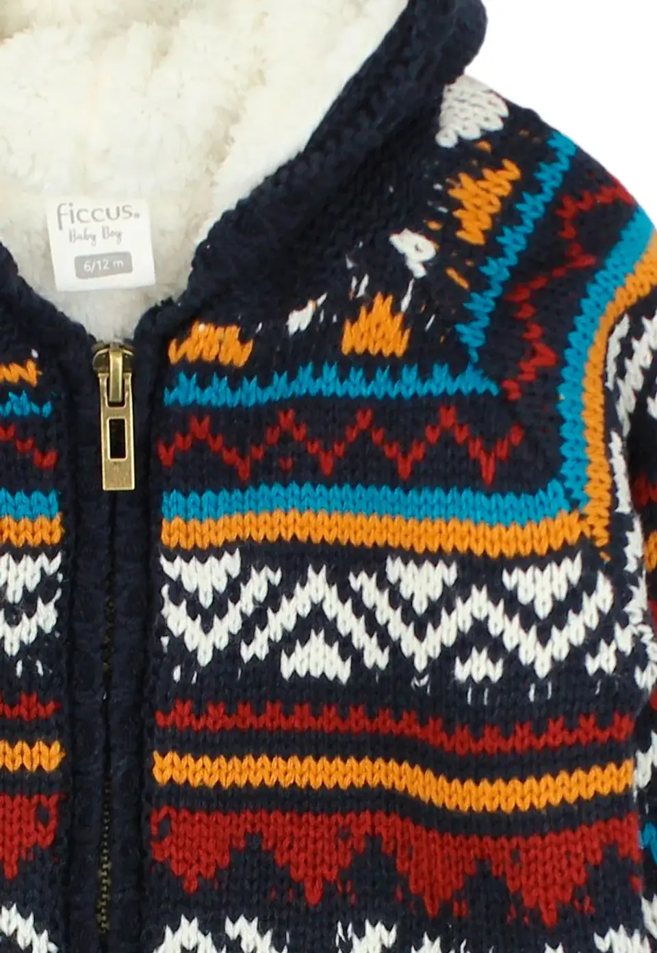 Chaleco Bebe Full Zipper Con Gorro Grecas Foresta Ficcus 2520163 Azul 3